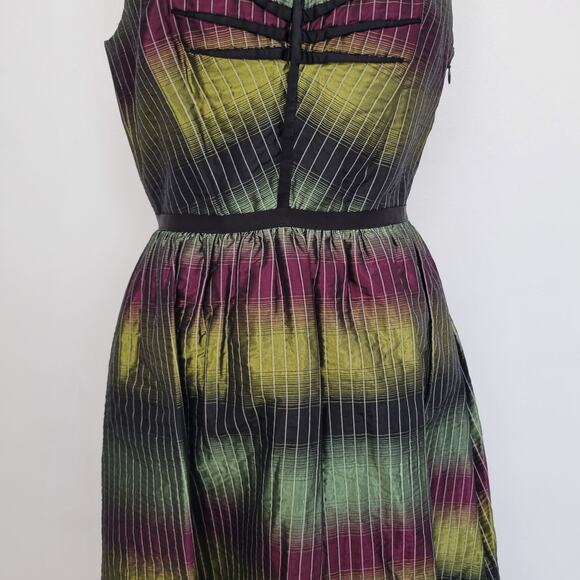 Vivienne Tam Silk Dress Fit Flare Party Cocktail Iridescent Purple Green Women 6 - Picture 5 of 14